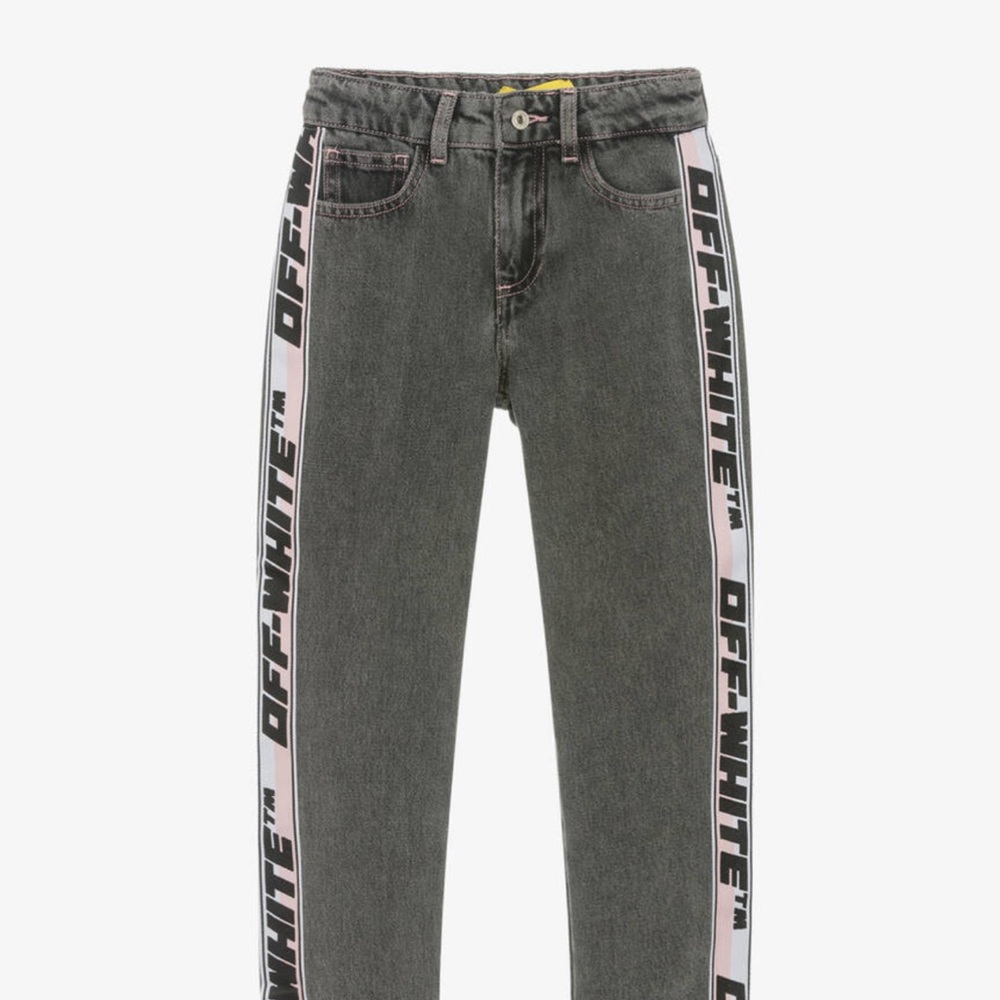 Off-White Gray Kids Jeans with Black and White Branding